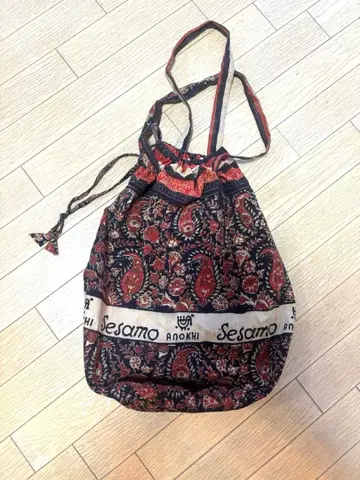 vintage ANOKHI 레어 블록 프린트 복조리 토트백