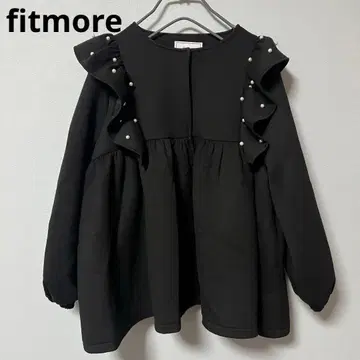 fitmore 숄더 프릴 펄 페플럼 코트 블랙 프리 사이즈