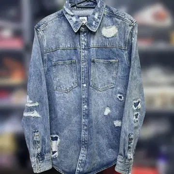 ZARA 데미지 가공 데님 자켓 두꺼운 원단 XL
