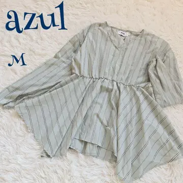 [아즐] 스트라이프 페플럼 허리 개더 튜닉 블라우스 M