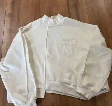 하이넥 디자인의 화이트 크롭 맨투맨.