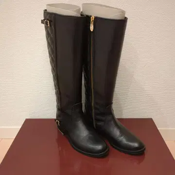 카르네 블랙 가죽 퀼팅 롱 부츠 37/24cm