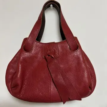 겐텐genten 빨간색 가죽 토트백 리본 포함