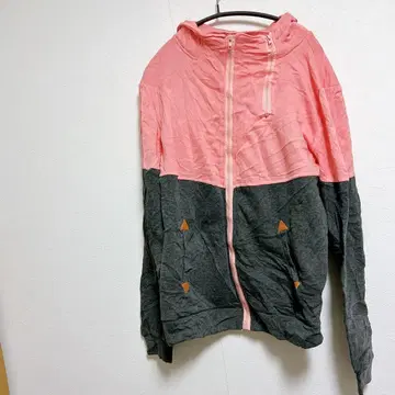 핑크 그레이 집업 후드티 바이컬러