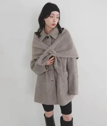 LIAN 스톨 세트 울 라이크 코트 모카