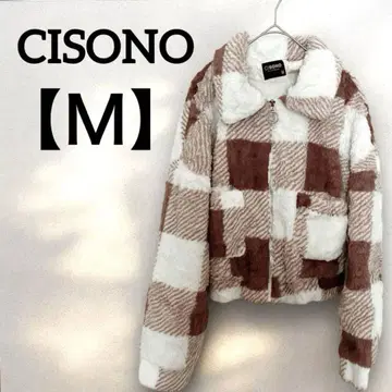 CISONO [ M ] 체크 무늬 플리스 자켓 브라운 화이트