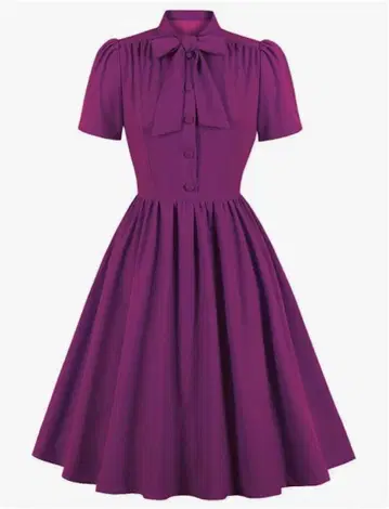 퍼플 반팔 A라인 원피스 S