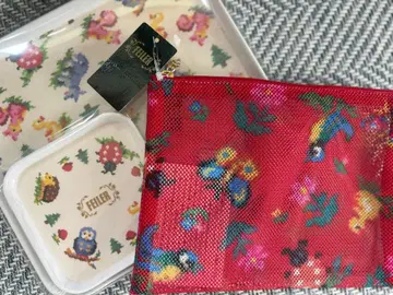 FELIER 메쉬 파우치 빨간색 꽃무늬 동물 패턴