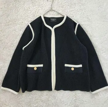 VERMEIL par iena 와플 바이컬러 니트 자켓 골드 버튼