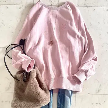 새상품급 오블리 OBLI 로고 자수 풀오버 맨투맨 핑크 F