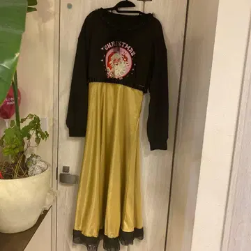 리메이크 크리스마스 산타 프린트 롱 원피스 파티