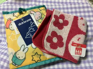 미피 꽃무늬 타월 빨간색과 핑크 약 55 x 55cm