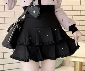 허니뮤우 2단 프릴 비쥬 스커트 블랙