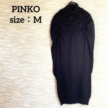 핑크 PINKO 하이넥 니트 튜닉 [ M ] 긴팔 신축 시스루 니트