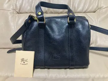 IL BISONTE 블랙 가죽 미니 보스턴 백