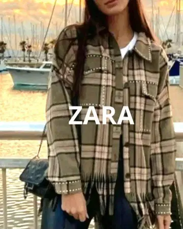 [새상품급] 자라 셔츠 자켓 울 블렌드 프린지 스터드 ZARA