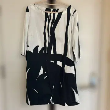 마리메꼬 34 화이트 네이비 7부 소매 코튼 원피스 튜닉