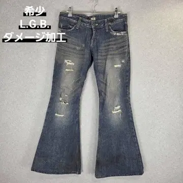 레어 L.G.B. 데미지 가공 플레어 데님 팬츠 청바지