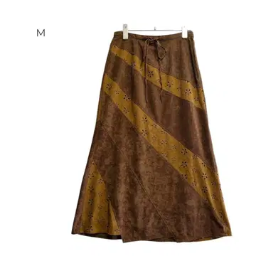 롱 스커트 스웨이드풍 절개 디자인 꽃무늬 컷워크 M 1157