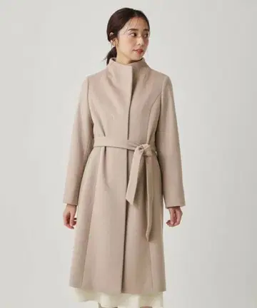 쿠 드 샹스 캐시미어 혼방 I 라인 스탠드 윙카라 코트 베이지 36