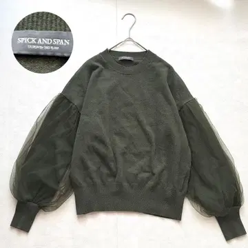 스픽 앤 스팬 캐시미어 튤 슬리브 크루넥 니트 카키