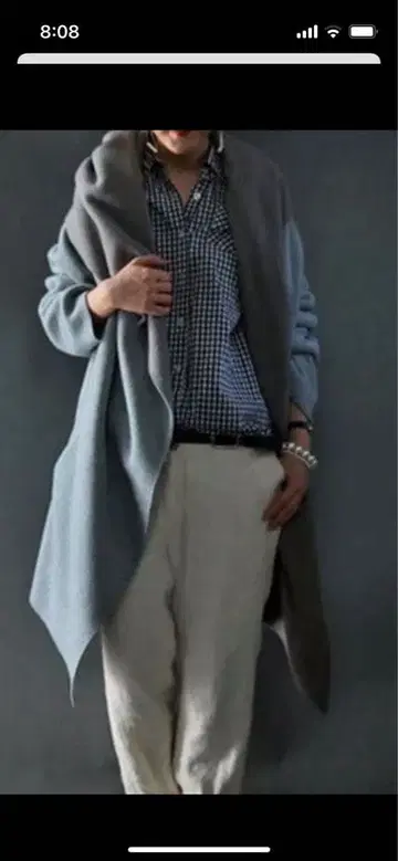 안티카 후드 부착 그레이 롱 코트