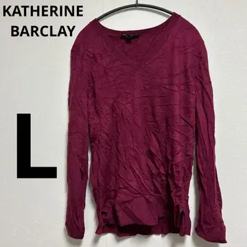 KATHERINE BARCLAY 와인 레드 V넥 긴팔 니트 [ L ]