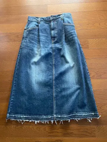 MUNDA 데님 프린지 밑단 롱 스커트