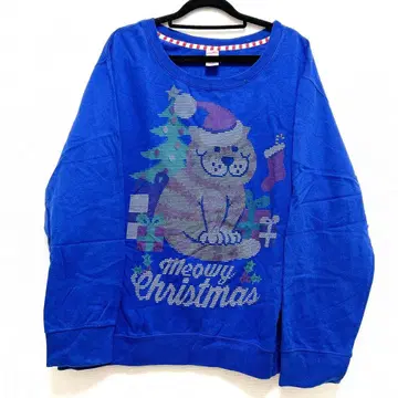 004 구제 의류 고양이 블루 트레이닝복 맨투맨 프린트 크리스마스