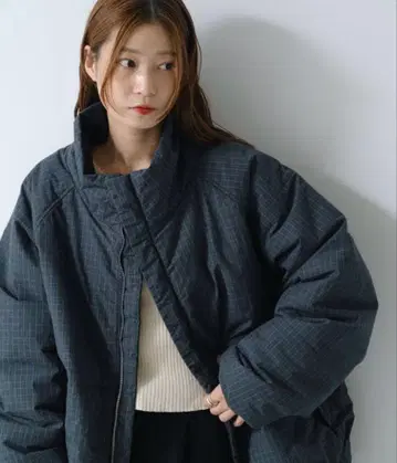 카스타네 체크 충전솜 리버서블 아우터 M 그린