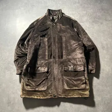 빈티지 멀티 포켓 스웨이드, 벨로아 느낌 하프 코트 모즈 코트