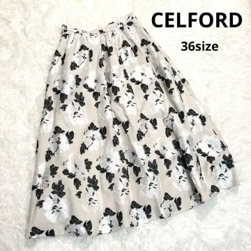 CELFORD 꽃무늬 자카드 플레어 스커트 롱 스커트 36 S