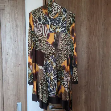 에이코 콘도 동물 패턴 패치워크 긴팔 튜닉 42 원피스