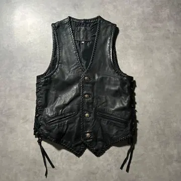 빈티지 가죽 천연 가죽 헌팅 스냅 버튼 디자인 베스트