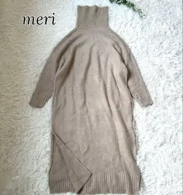 meri 하이넥 슬릿 롱 니트 원피스 샤기