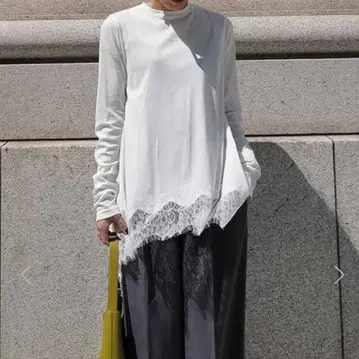 택 포함 새상품 MACHATT 헴 레이스 롱T 화이트 F