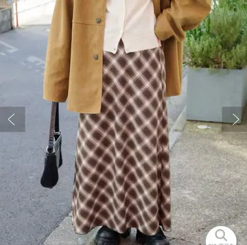 discoat umm. 체크 롱 스커트 브라운 택 포함 새상품