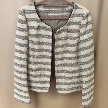 SPB 노카라 자켓 화이트와 그레이 스트라이프