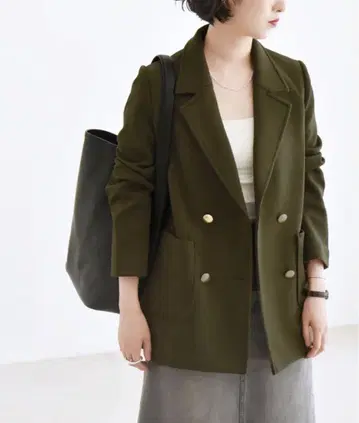 [ 성숙 캐주얼 ] 카키 38 저지 테일러드 더블 자켓