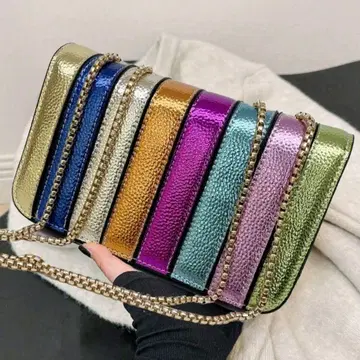 메탈릭 가죽 멀티 컬러 백 레인보우 컬러 캐주얼 엘레강트 개성있는