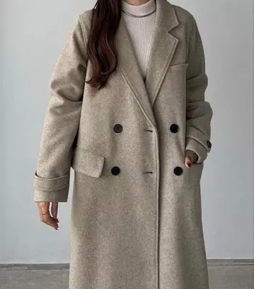 callautia 더블 버튼 롱 체스터 코트 그레이쉬 베이지 M