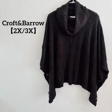 Croft&Barrow [ 2X/3X ] 케이블 니트 판초 하이넥 블랙