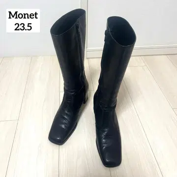 모네 23.5 블랙 가죽 롱 부츠 힐 6cm