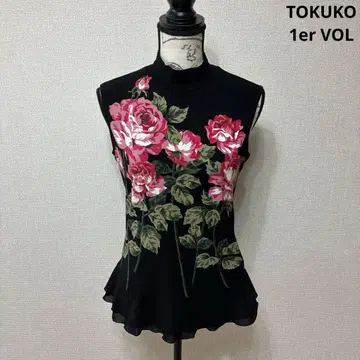 TOKUKO 1er VOL 슬리브리스 상의 장미 무늬 하이넥