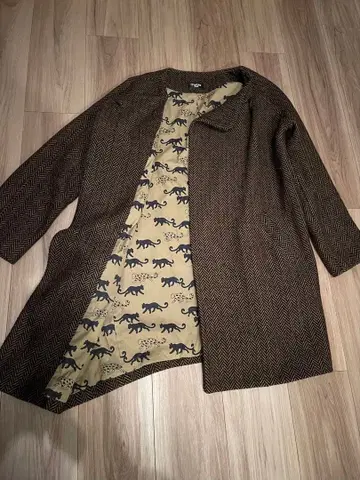 marble sud 헤링본 롱 코트 안감 동물 패턴