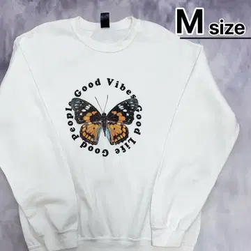 USA 구제 의류 맨투맨 M 화이트 프린트 버터플라이 나비 풀오버