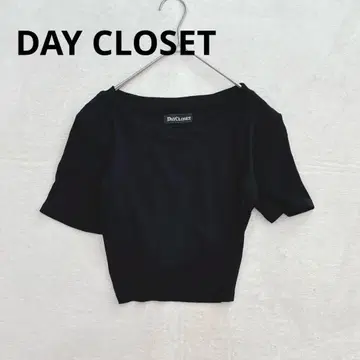 x55 DAY CLOSET 등 반지 디자인 숏 기장 리브 T셔츠 S 블랙