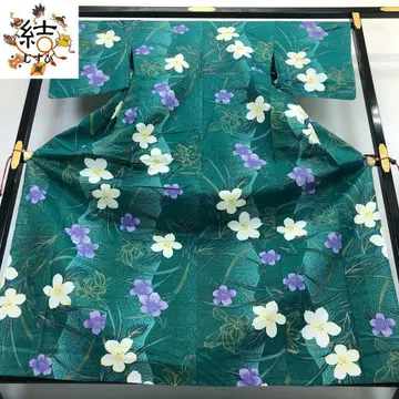 MK-1056 유카타 아름다운 꽃무늬 금사 금채색 짙은 녹색