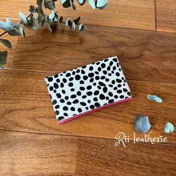 일본산 엠보 핑크 가죽 x 달마시안 패턴 송치 파우치 9.5 x 15cm