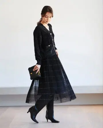 로페 ROPE' 아코디언 플리츠 스커트 라메 보더 튤